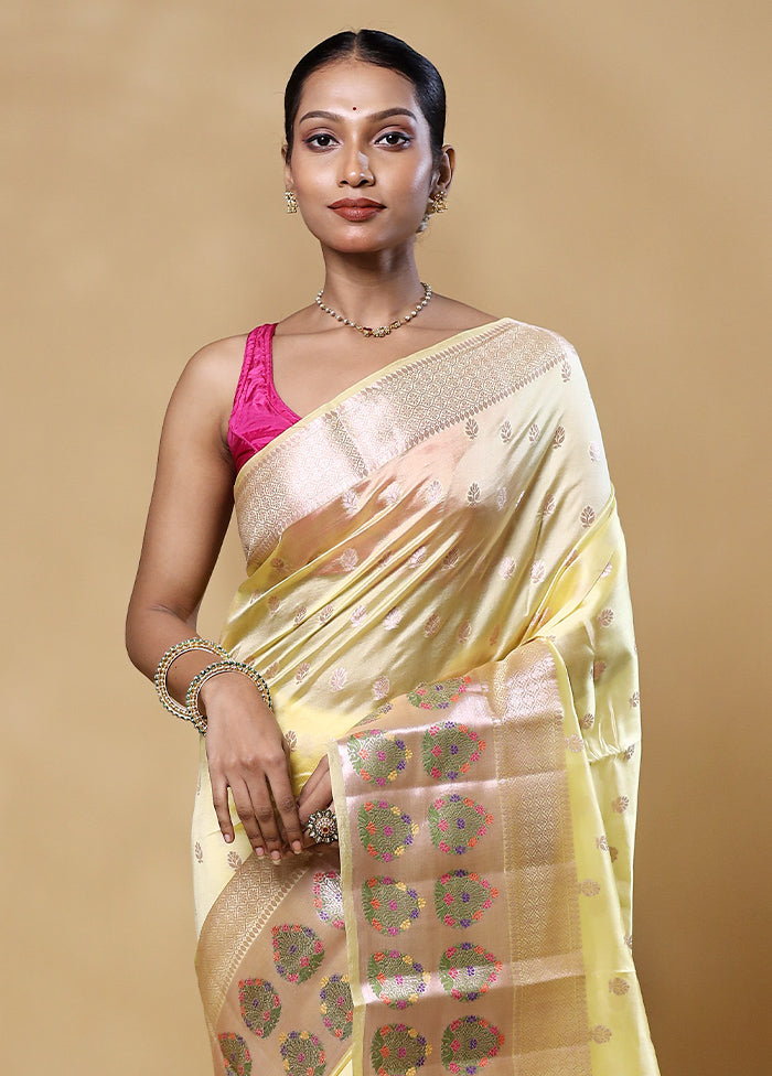 Yellow Handloom Dupion Pure Silk Saree With Blouse Piece