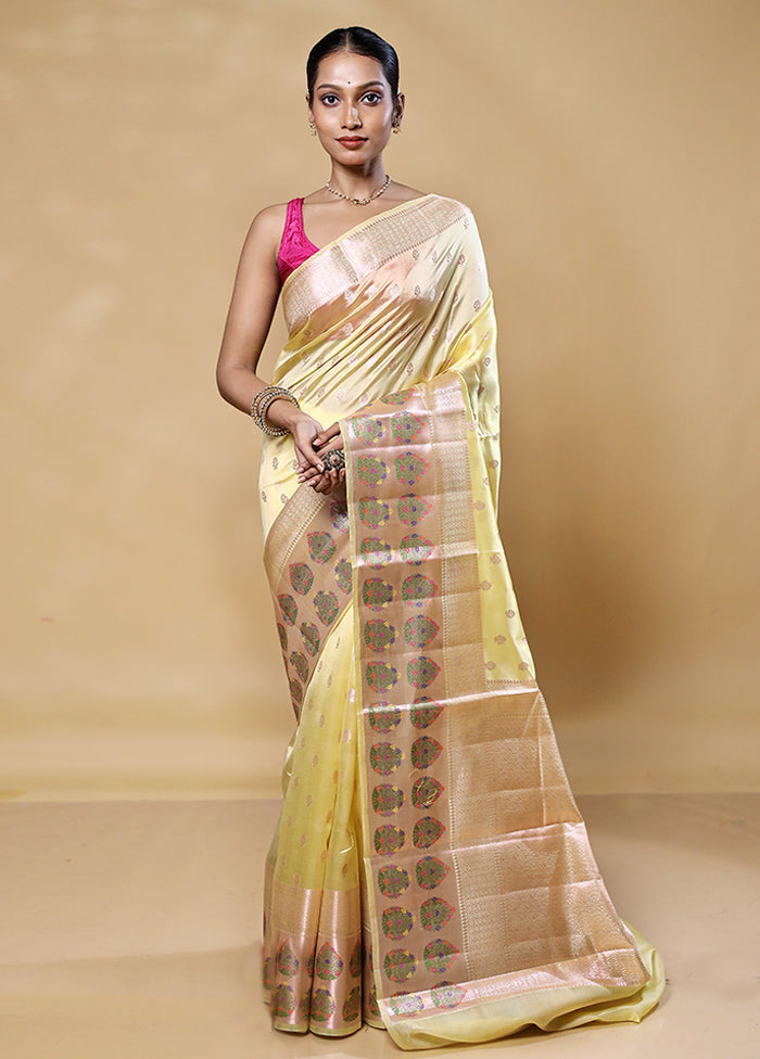 Yellow Handloom Dupion Pure Silk Saree With Blouse Piece