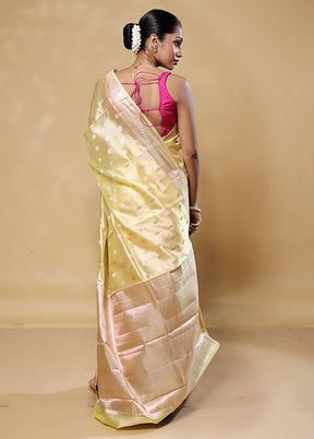 Yellow Handloom Dupion Pure Silk Saree With Blouse Piece