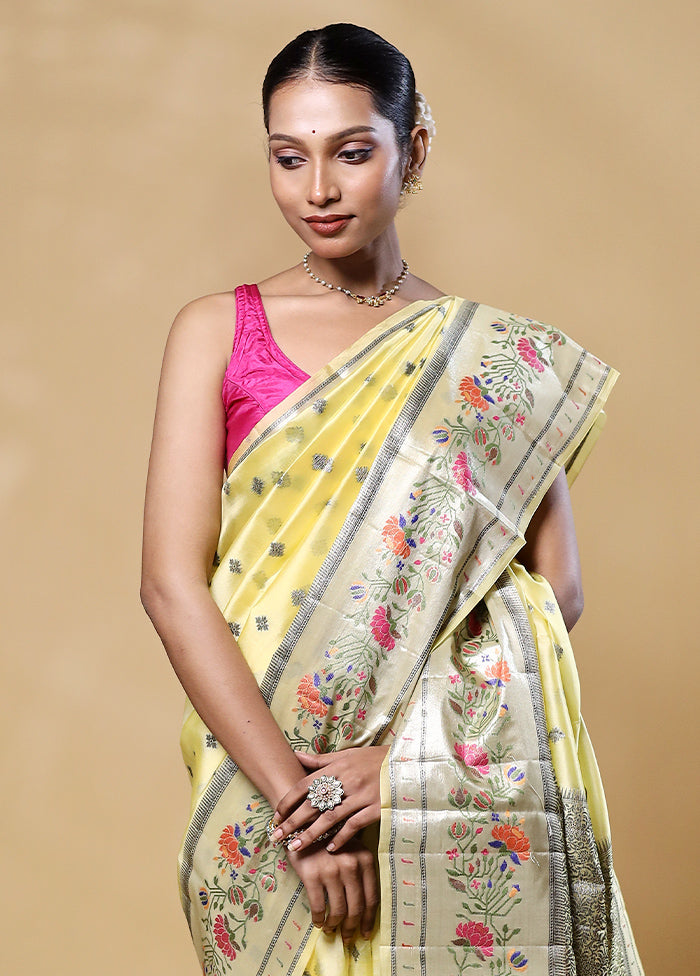 Yellow Handloom Dupion Pure Silk Saree With Blouse Piece