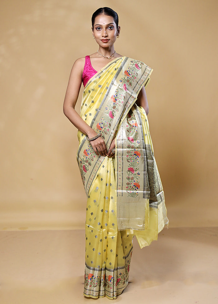 Yellow Handloom Dupion Pure Silk Saree With Blouse Piece