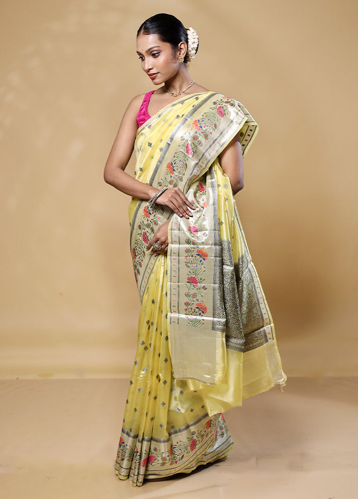 Yellow Handloom Dupion Pure Silk Saree With Blouse Piece