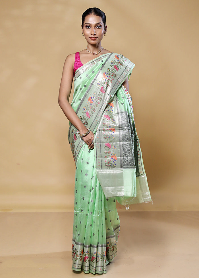 Green Handloom Dupion Pure Silk Saree With Blouse Piece