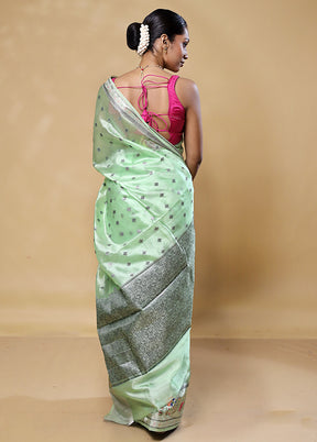 Green Handloom Dupion Pure Silk Saree With Blouse Piece