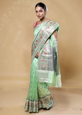 Green Handloom Dupion Pure Silk Saree With Blouse Piece