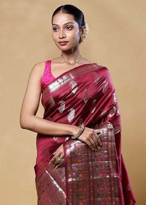 Pink Handloom Dupion Pure Silk Saree With Blouse Piece