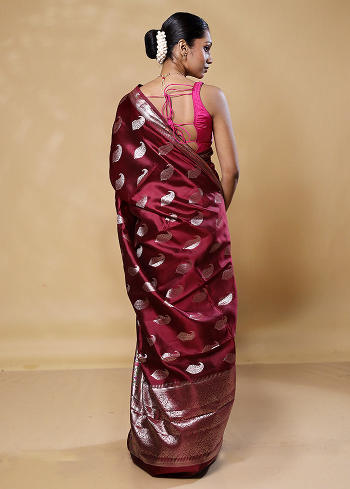 Pink Handloom Dupion Pure Silk Saree With Blouse Piece