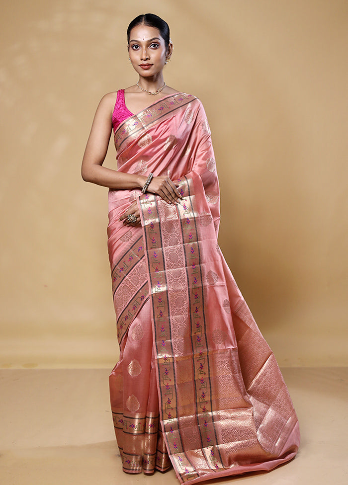 Pink Handloom Dupion Pure Silk Saree With Blouse Piece