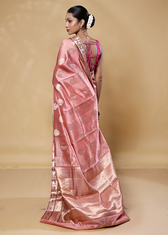 Pink Handloom Dupion Pure Silk Saree With Blouse Piece