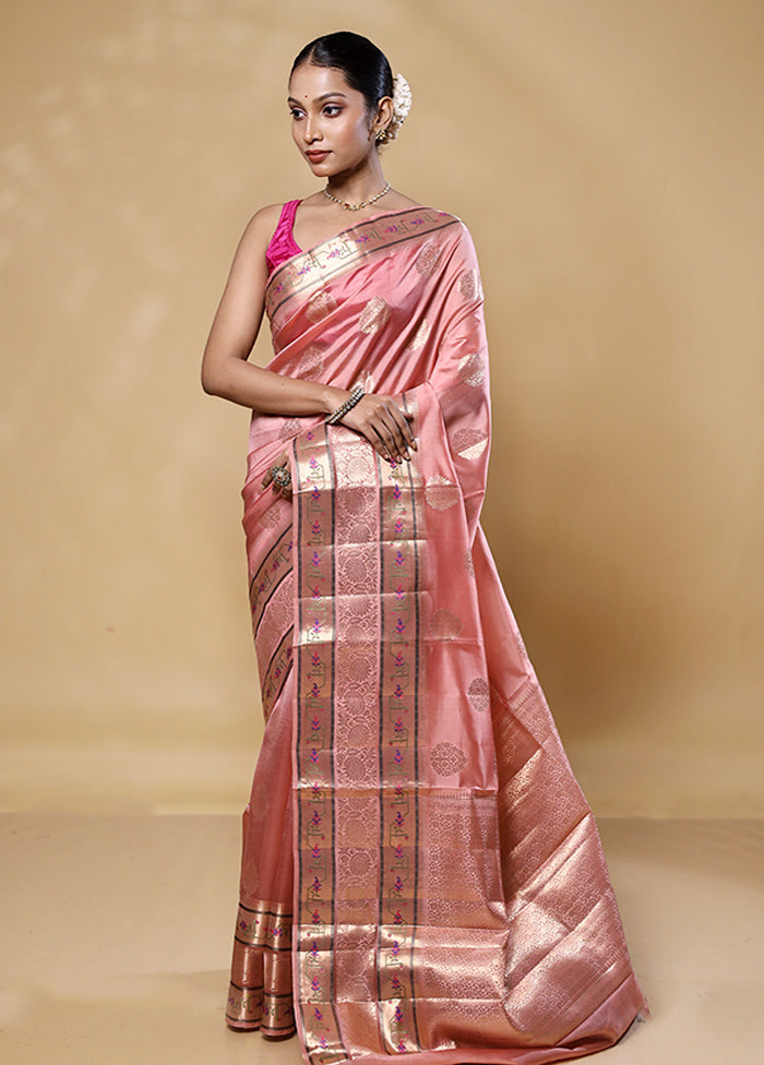 Pink Handloom Dupion Pure Silk Saree With Blouse Piece