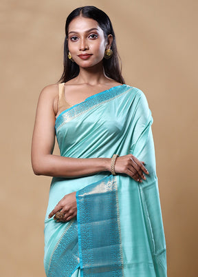 Blue Handloom Dupion Pure Silk Saree With Blouse Piece