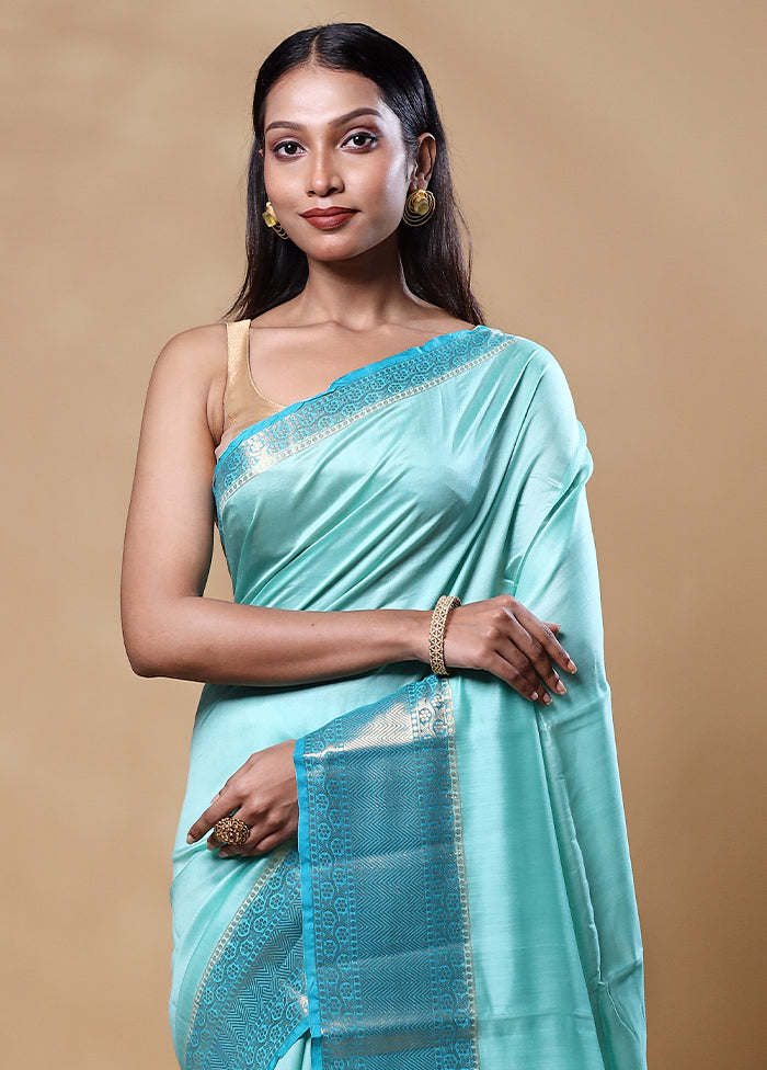 Blue Handloom Dupion Pure Silk Saree With Blouse Piece