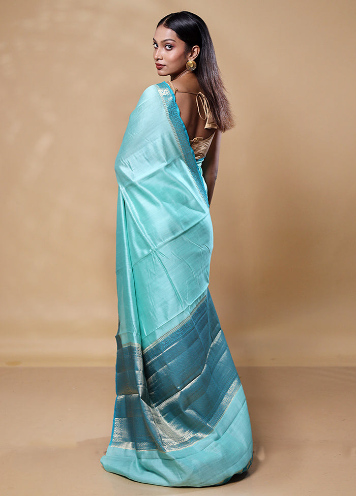 Blue Handloom Dupion Pure Silk Saree With Blouse Piece