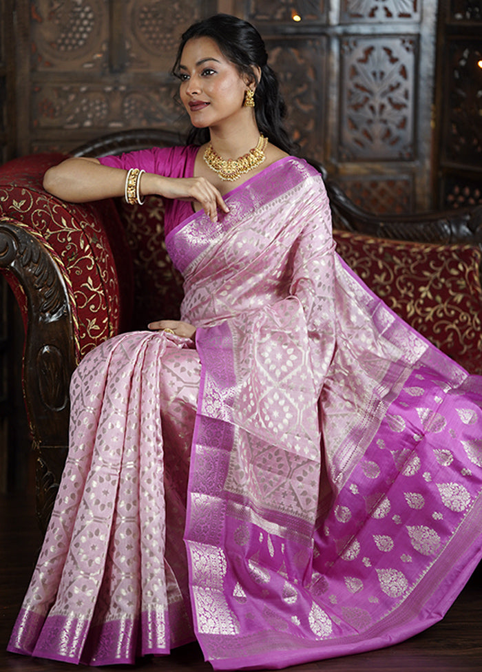 Pink Handloom Dupion Pure Silk Saree With Blouse Piece