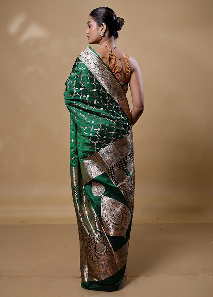 Green Banarasi Silk Saree With Blouse Piece