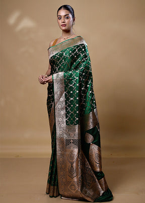 Green Banarasi Silk Saree With Blouse Piece