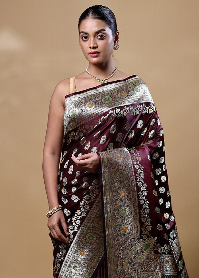 Brown Banarasi Silk Saree With Blouse Piece