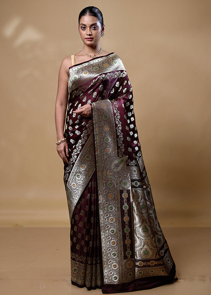 Brown Banarasi Silk Saree With Blouse Piece