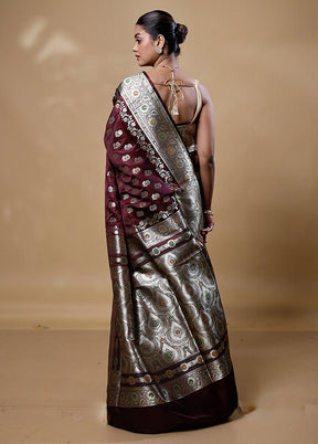 Brown Banarasi Silk Saree With Blouse Piece