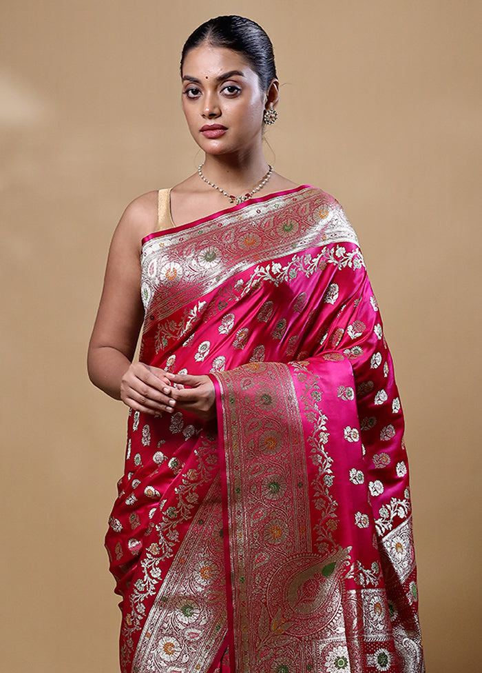 Pink Banarasi Silk Saree With Blouse Piece