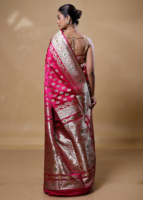 Pink Banarasi Silk Saree With Blouse Piece