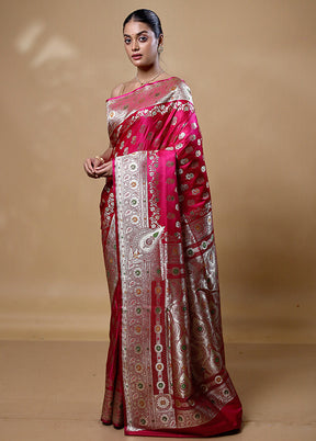 Pink Banarasi Silk Saree With Blouse Piece