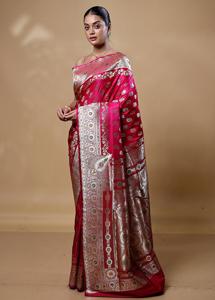 Pink Banarasi Silk Saree With Blouse Piece