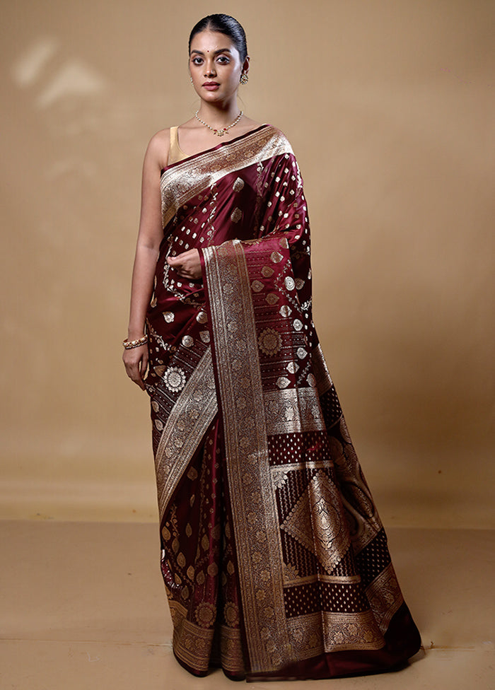 Maroon Banarasi Silk Saree With Blouse Piece