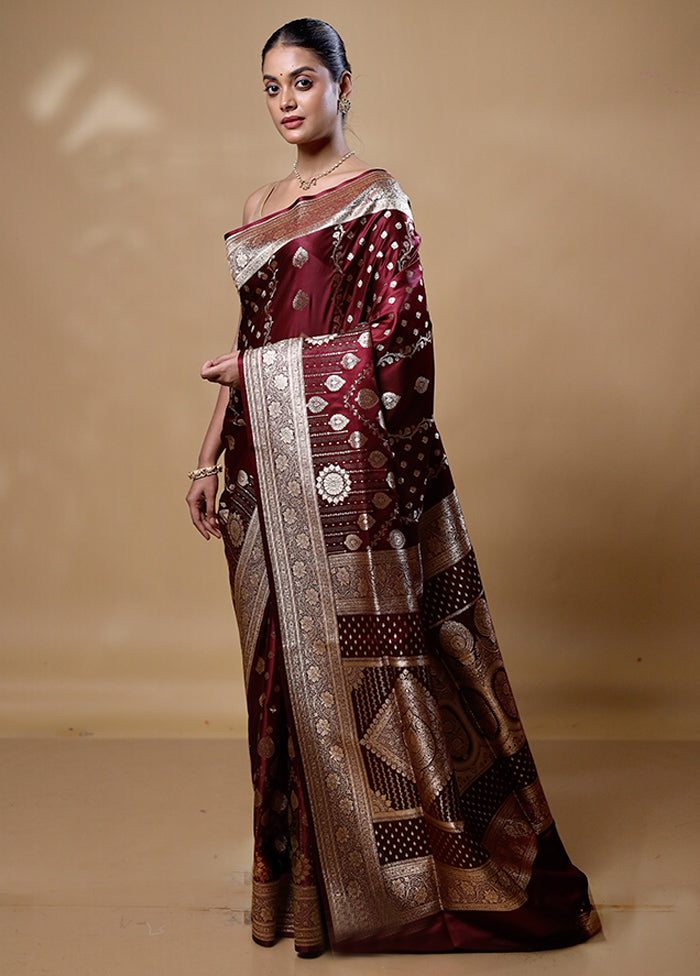 Maroon Banarasi Silk Saree With Blouse Piece