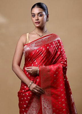 Rust Banarasi Silk Saree With Blouse Piece