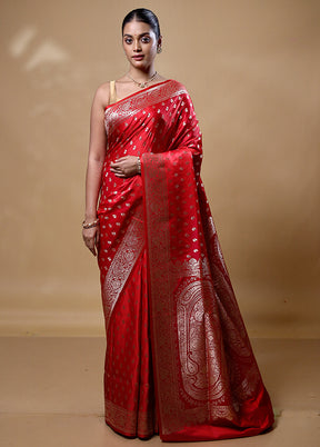 Rust Banarasi Silk Saree With Blouse Piece