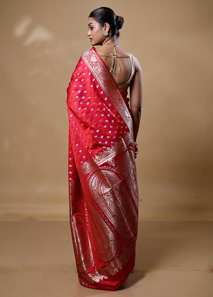 Rust Banarasi Silk Saree With Blouse Piece