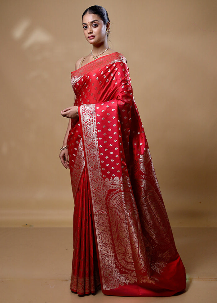 Rust Banarasi Silk Saree With Blouse Piece