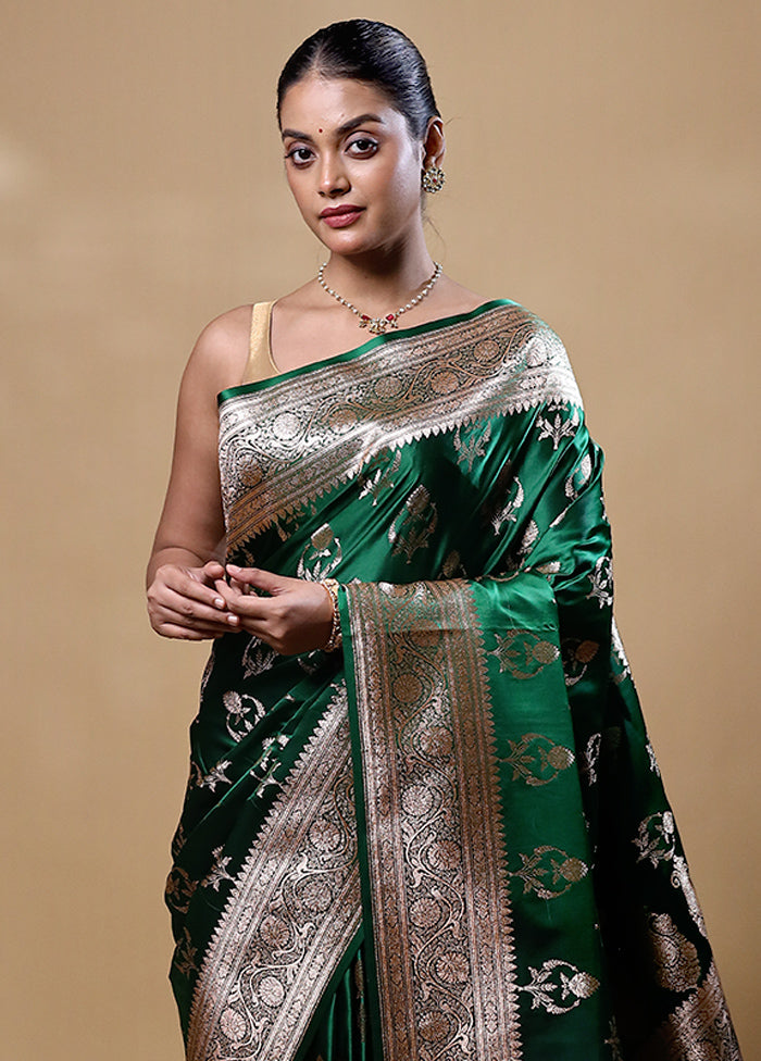 Green Banarasi Silk Saree With Blouse Piece