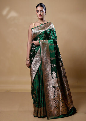 Green Banarasi Silk Saree With Blouse Piece