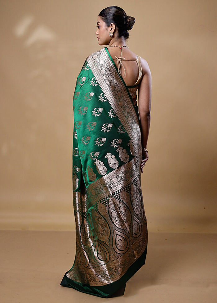 Green Banarasi Silk Saree With Blouse Piece