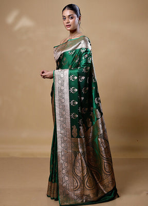 Green Banarasi Silk Saree With Blouse Piece