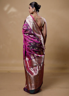 Purple Banarasi Silk Saree With Blouse Piece