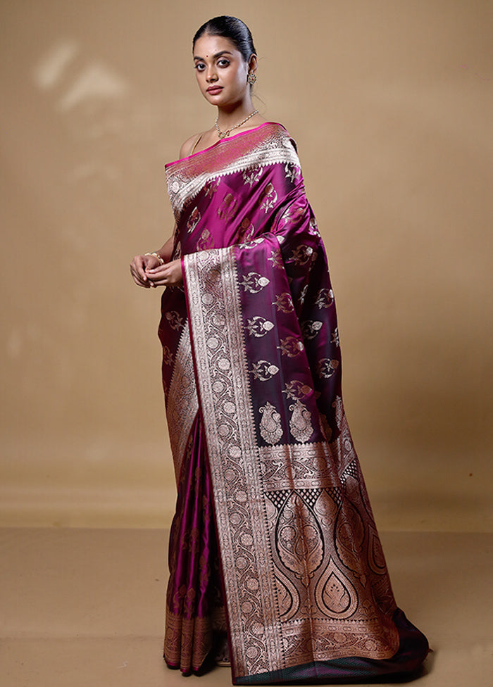 Purple Banarasi Silk Saree With Blouse Piece