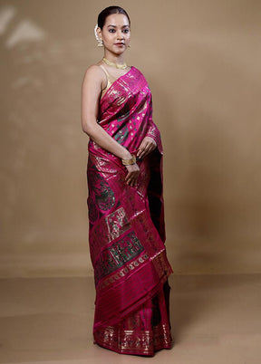 Pink Handloom Baluchari Pure Silk Saree With Blouse Piece