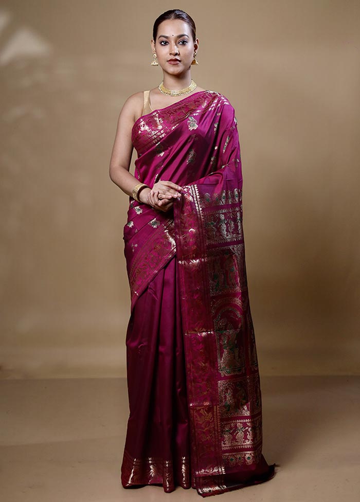 Pink Handloom Baluchari Pure Silk Saree With Blouse Piece