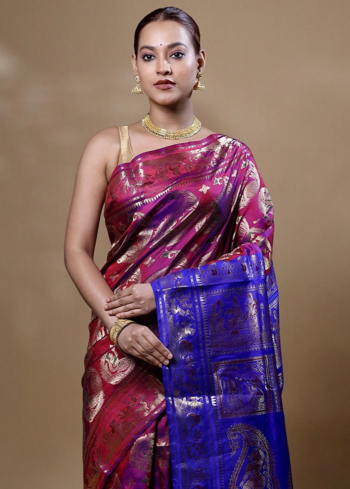 Purple Handloom Swarnachuri Pure Silk Saree With Blouse Piece