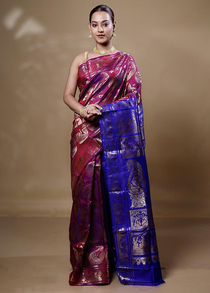 Magenta Handloom Baluchari Pure Silk Saree With Blouse Piece