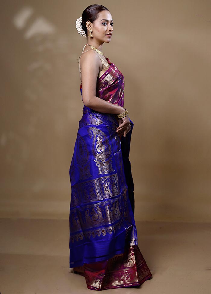Purple Handloom Swarnachuri Pure Silk Saree With Blouse Piece