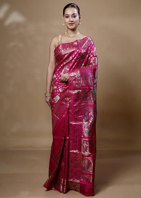 Pink Handloom Baluchari Pure Silk Saree With Blouse Piece