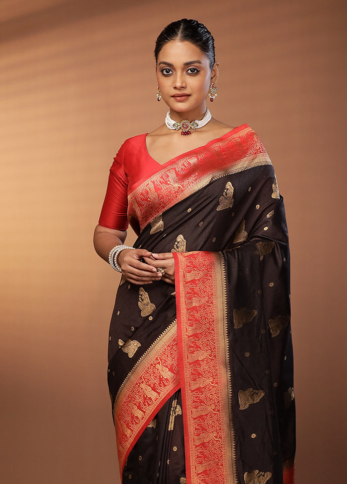 Black Dupion Silk Saree With Blouse Piece