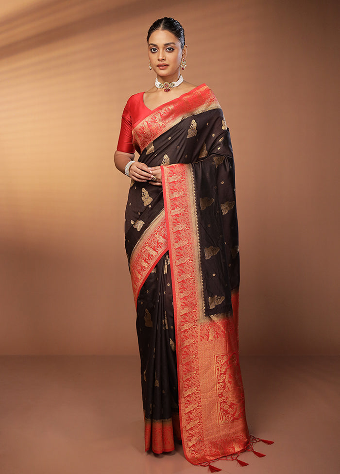 Black Dupion Silk Saree With Blouse Piece