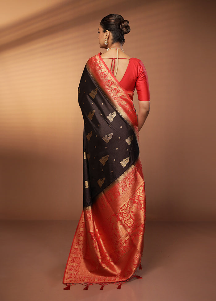 Black Dupion Silk Saree With Blouse Piece