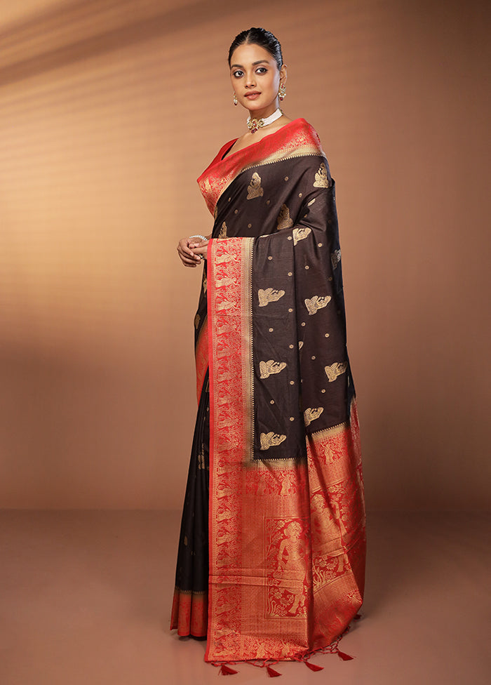 Black Dupion Silk Saree With Blouse Piece