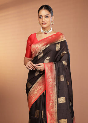 Black Dupion Silk Saree With Blouse Piece